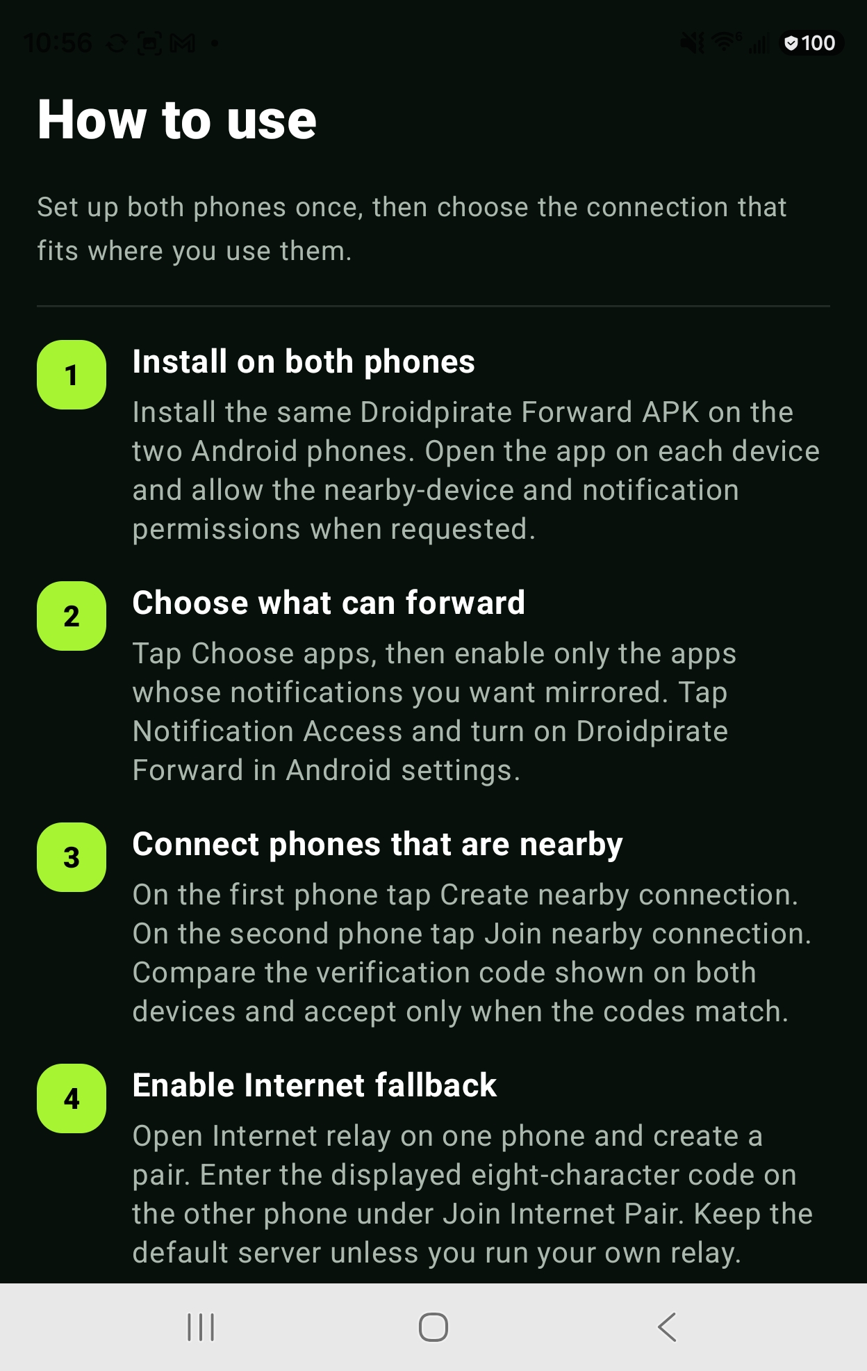 How to use DroidPirate Forward screen
