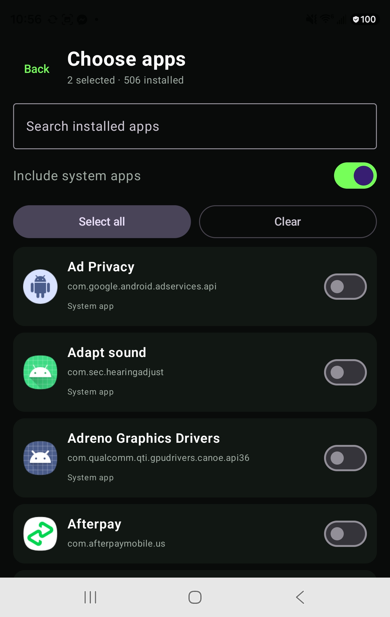 Choose apps to forward screen