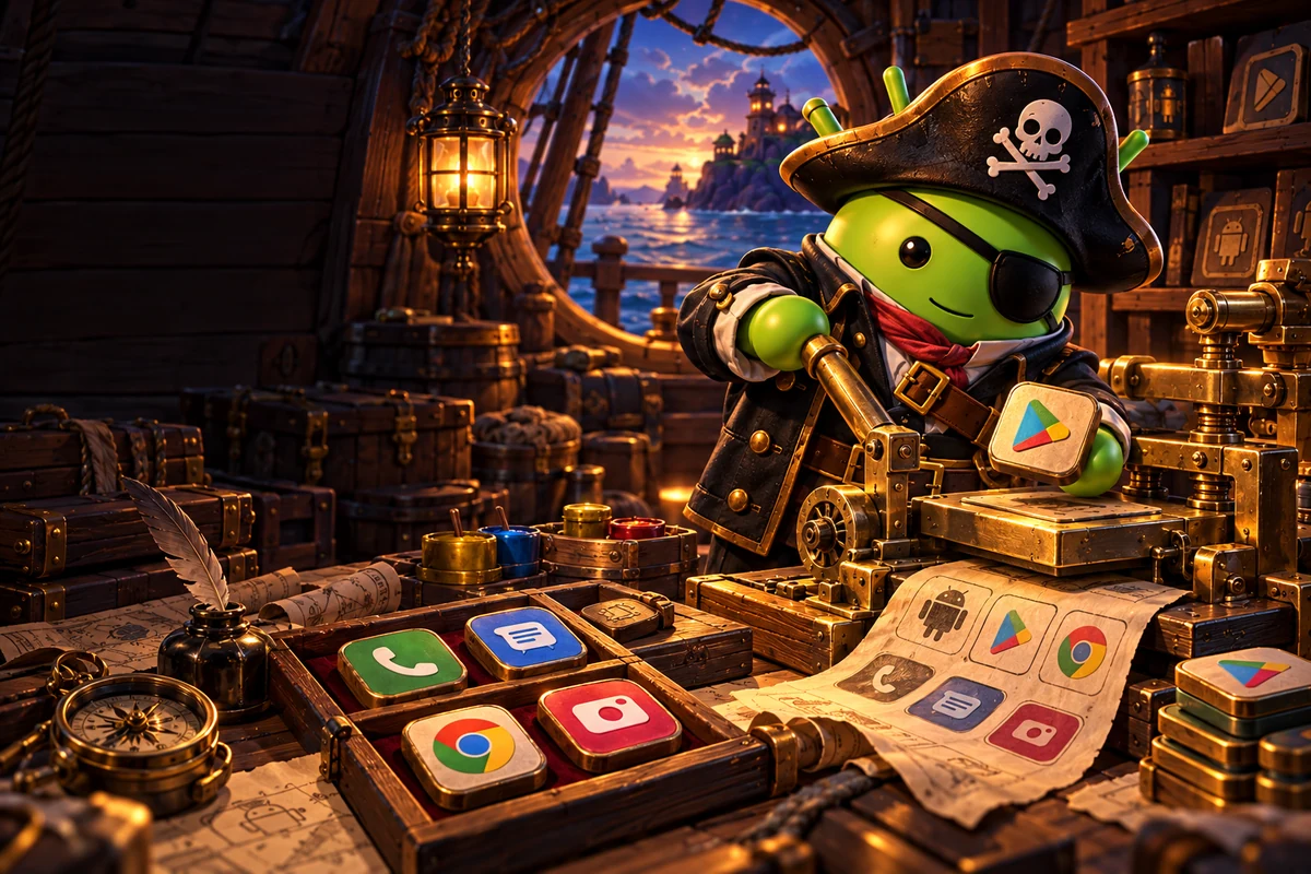 DroidPirate captain in his icon packs ship workshop