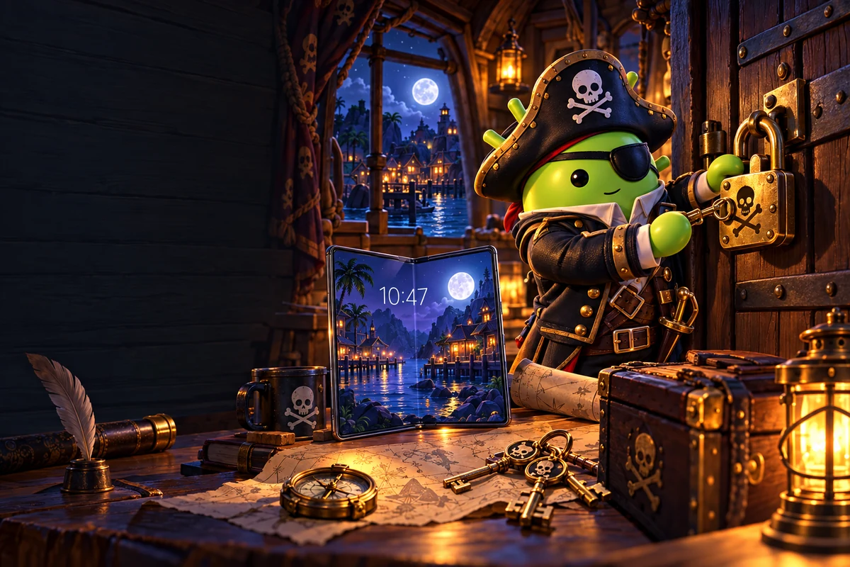 DroidPirate captain in his lock-screen workshop