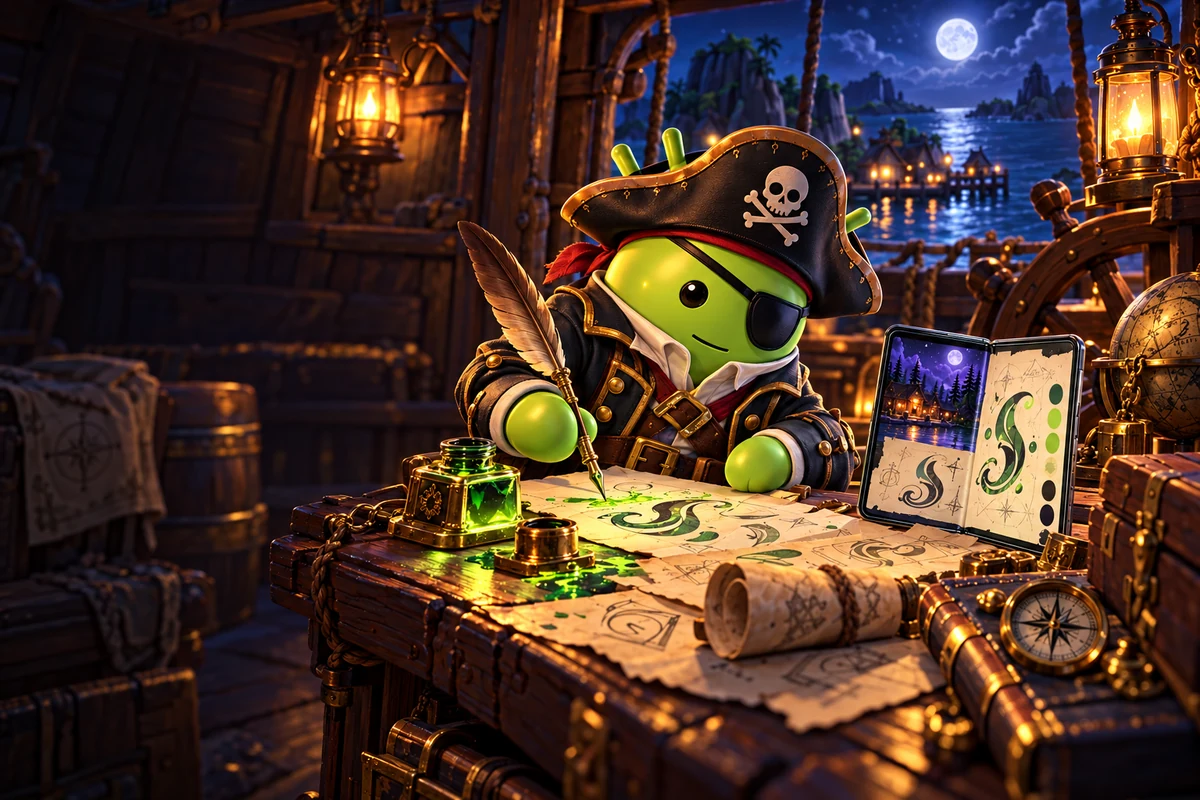 DroidPirate captain in his typography workshop