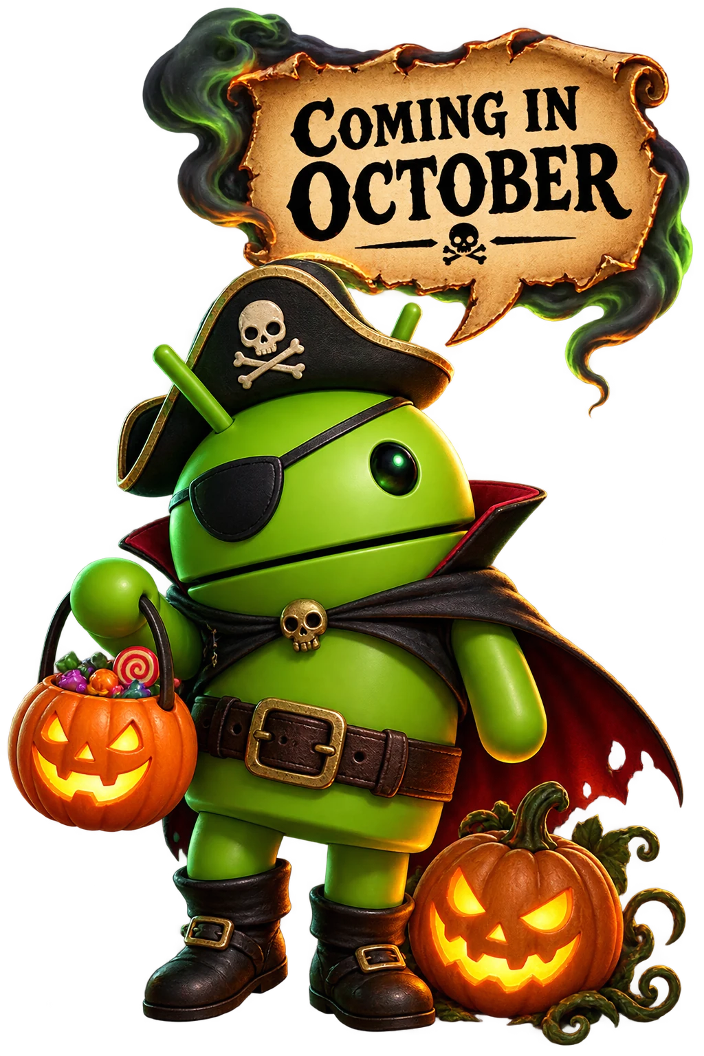 Halloween DroidPirate saying Coming in October