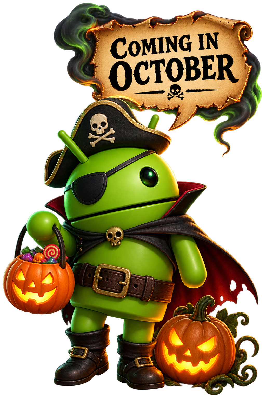 Halloween DroidPirate saying Coming in October