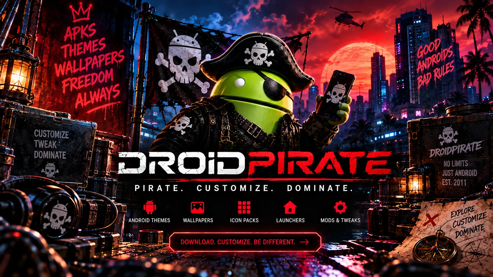 DroidPirate Android customization at night