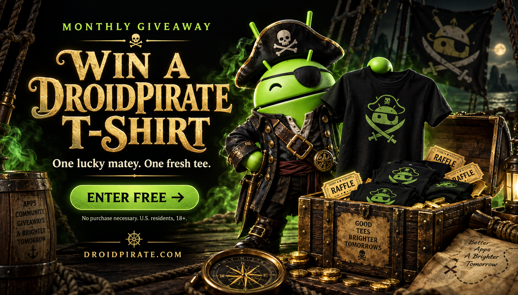 Monthly giveaway: enter free for a chance to win a DroidPirate T-shirt