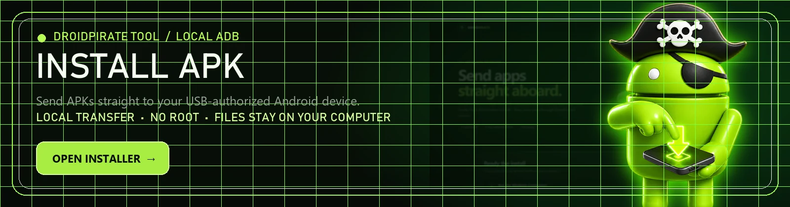 DroidPirate Install APK — local USB installation without root