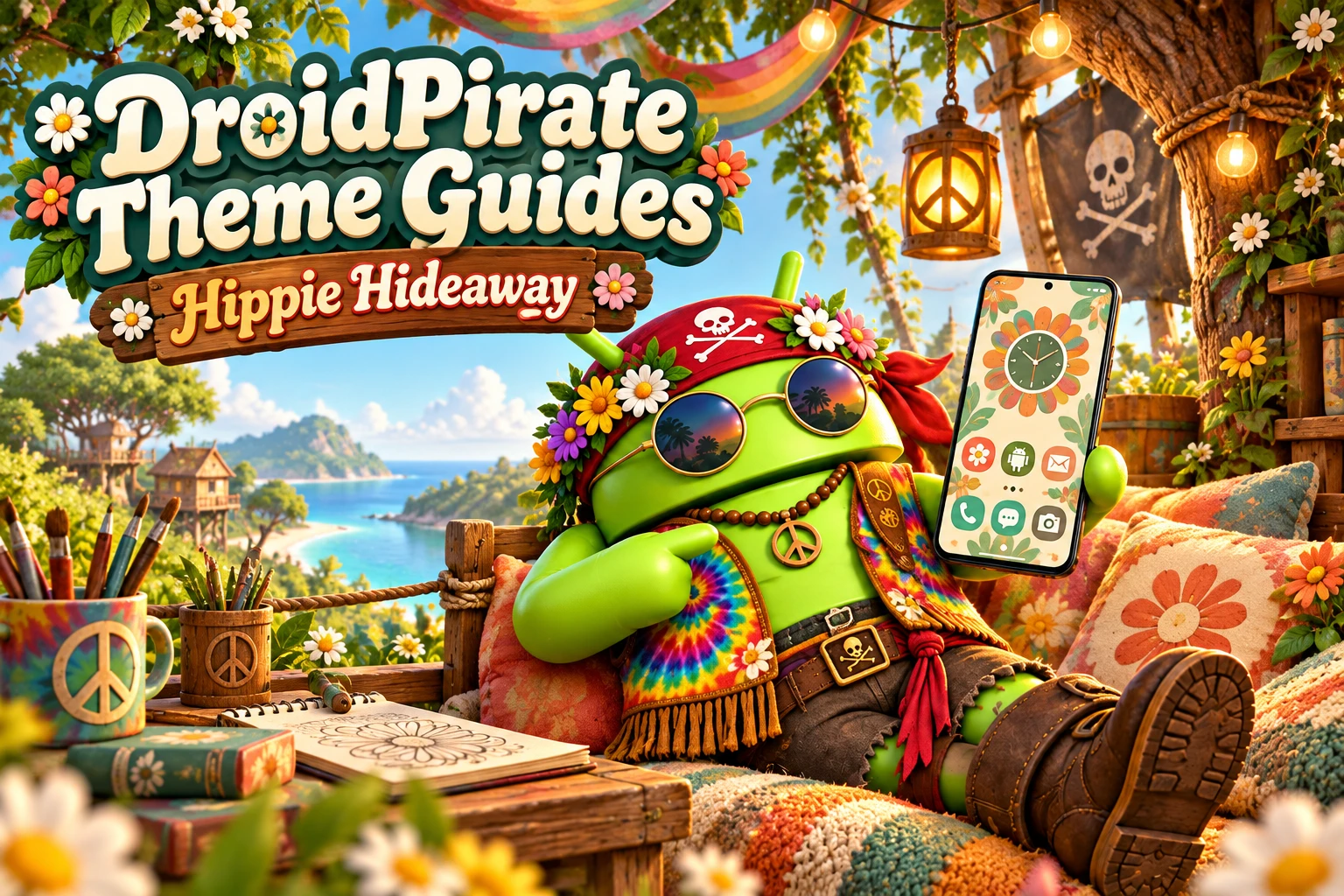 DroidPirate presenting a flower-power home screen in his theme workshop
