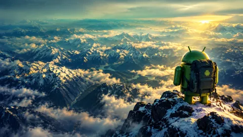 Android Adventurer Over Misty Mountains Wallpaper #1500