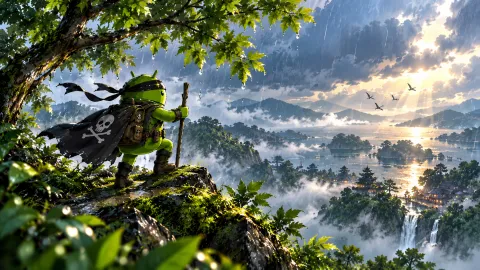 Android Adventurer Over Misty Valley Wallpaper #1502
