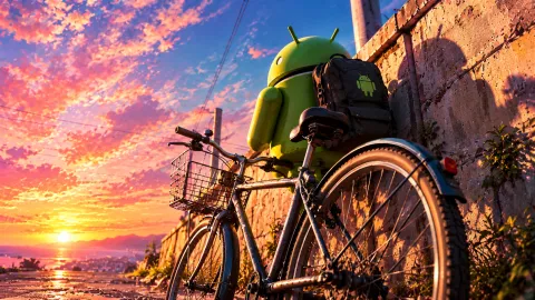 Android and Bicycle at Sunset Wallpaper #1501