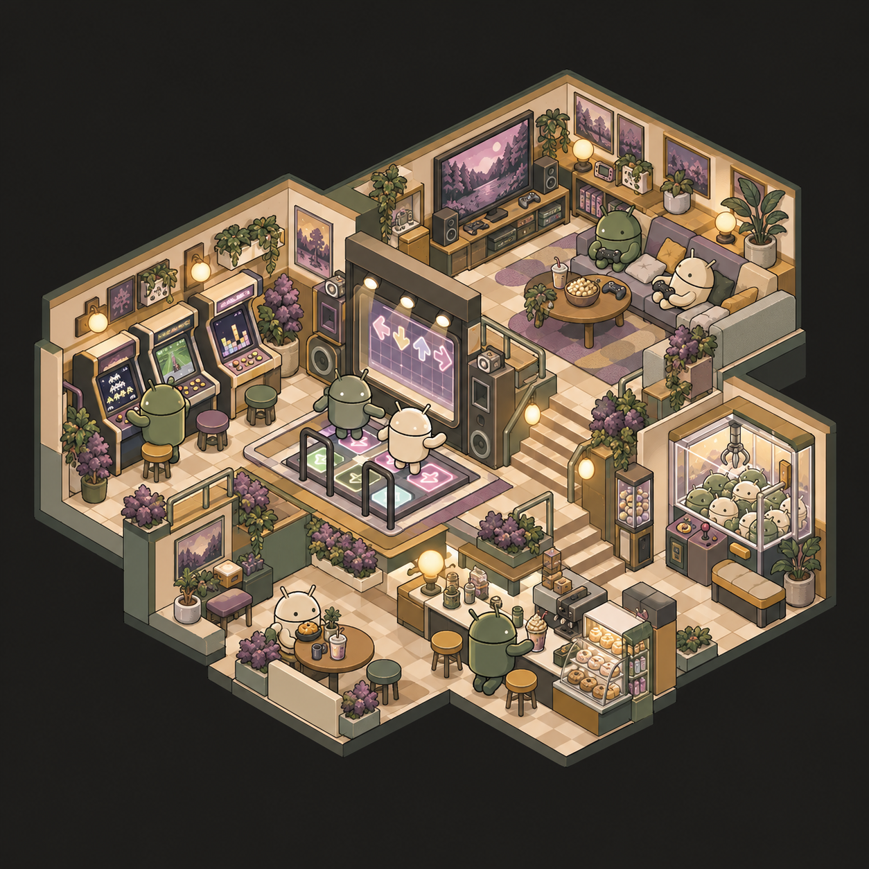 Android Arcade Lounge — Cozy Room