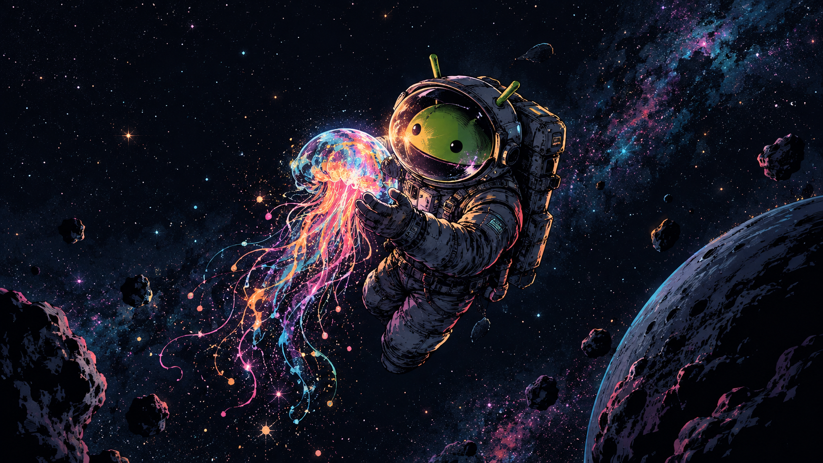 Android Astronaut and Cosmic Jellyfish