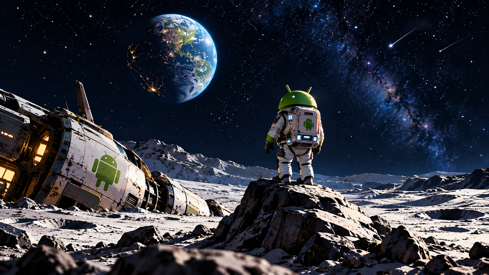 Android Astronaut Beneath Earthrise