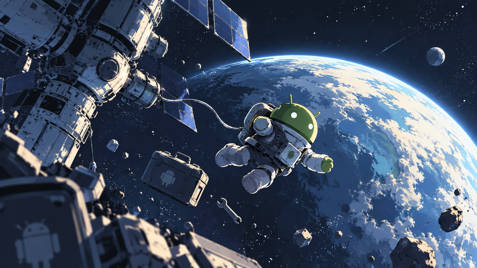 Android Astronaut Over Earth