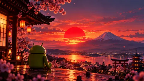 Android at Mount Fuji Sunset