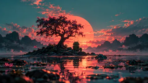 Android at Sunset Lake Wallpaper #1507
