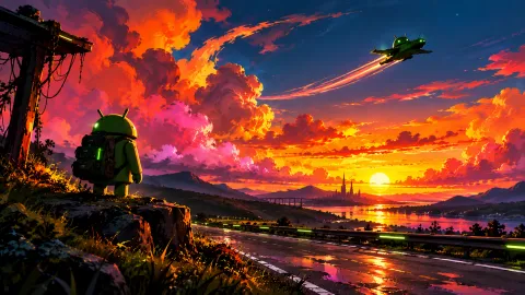 Android at Sunset_ Neon Road to Tomorrow