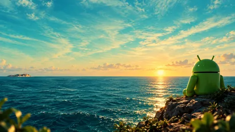 Android Bot Over a Golden Ocean