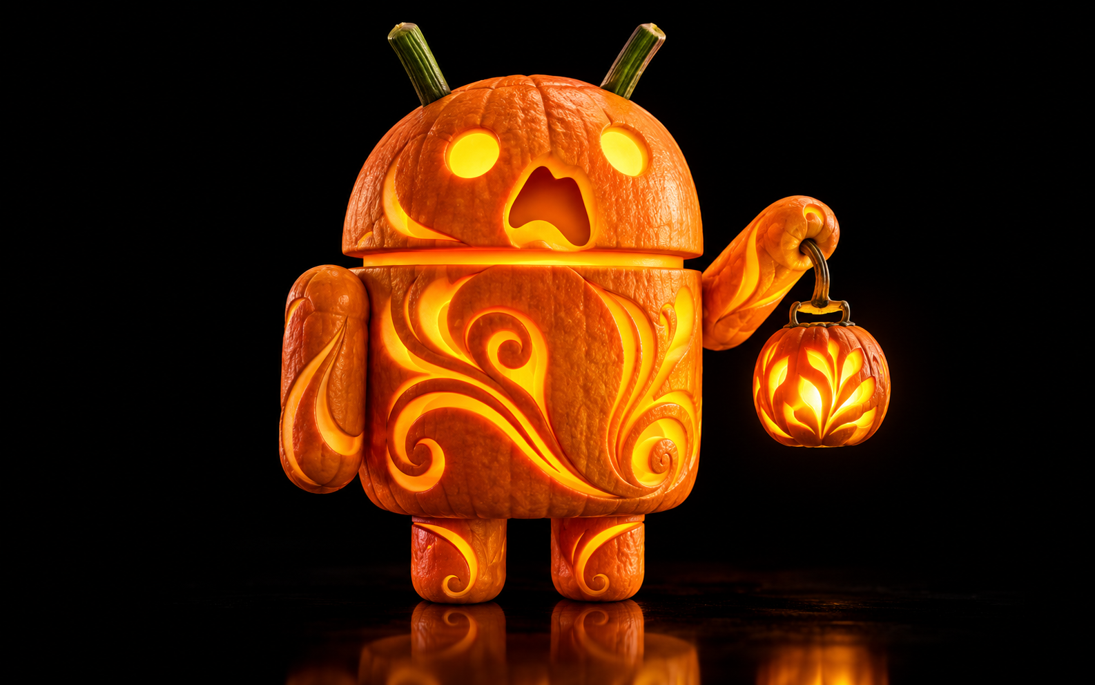 Android Carved Lantern — Pumpkin Reflection