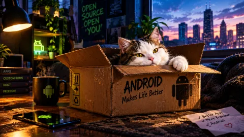 Android Cat’s Cozy Night Workspace