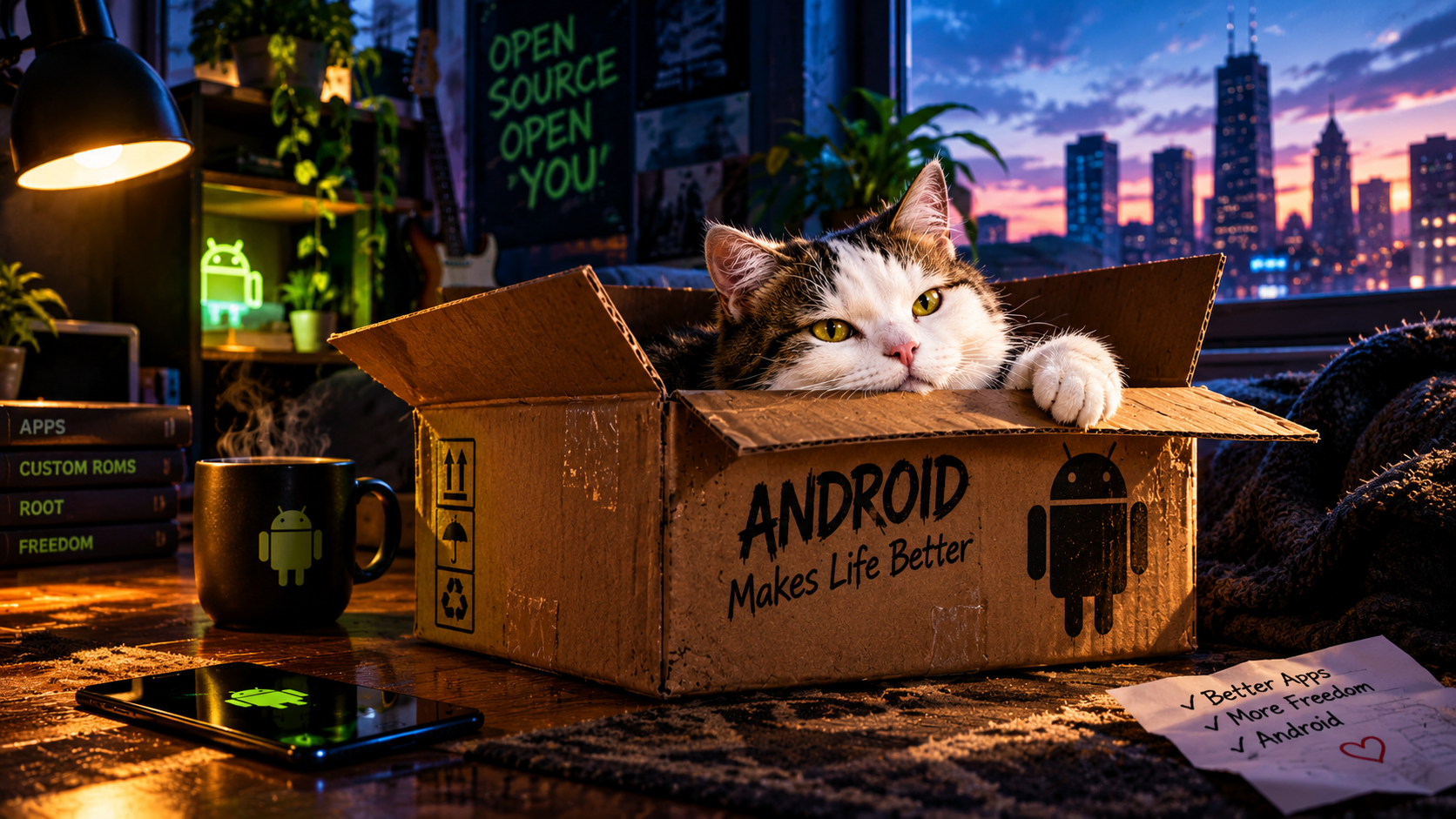 Android Cat’s Cozy Night Workspace