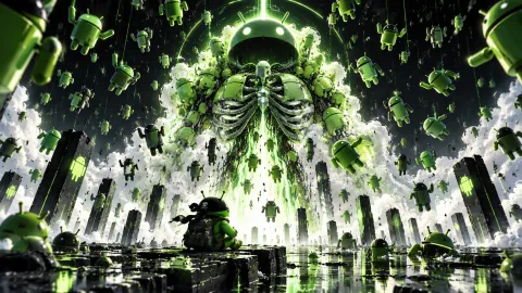 Android Colossus Rising in Neon Void Wallpaper #1513