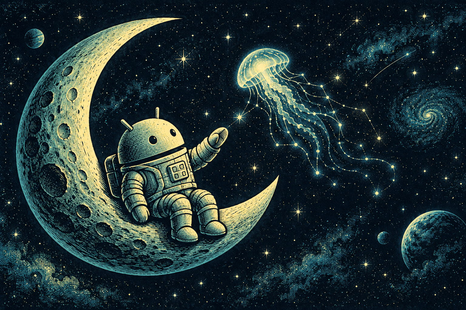 Android Crescent Constellation — Cosmic Jellyfish