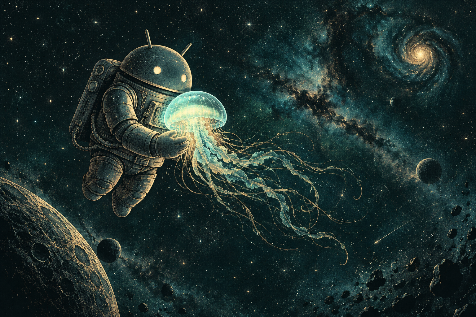 Android Etched Encounter — Cosmic Jellyfish
