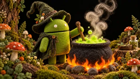 Android Felt Woodland Witch — Emerald Brew