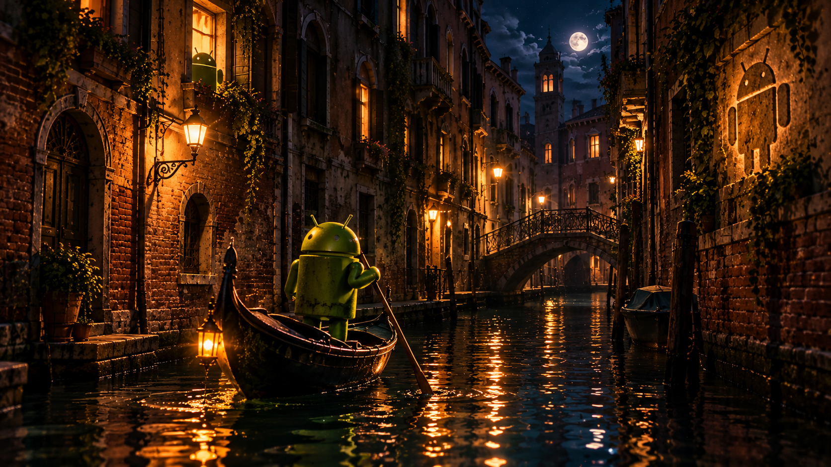 Android Gondolier in Moonlit Venice
