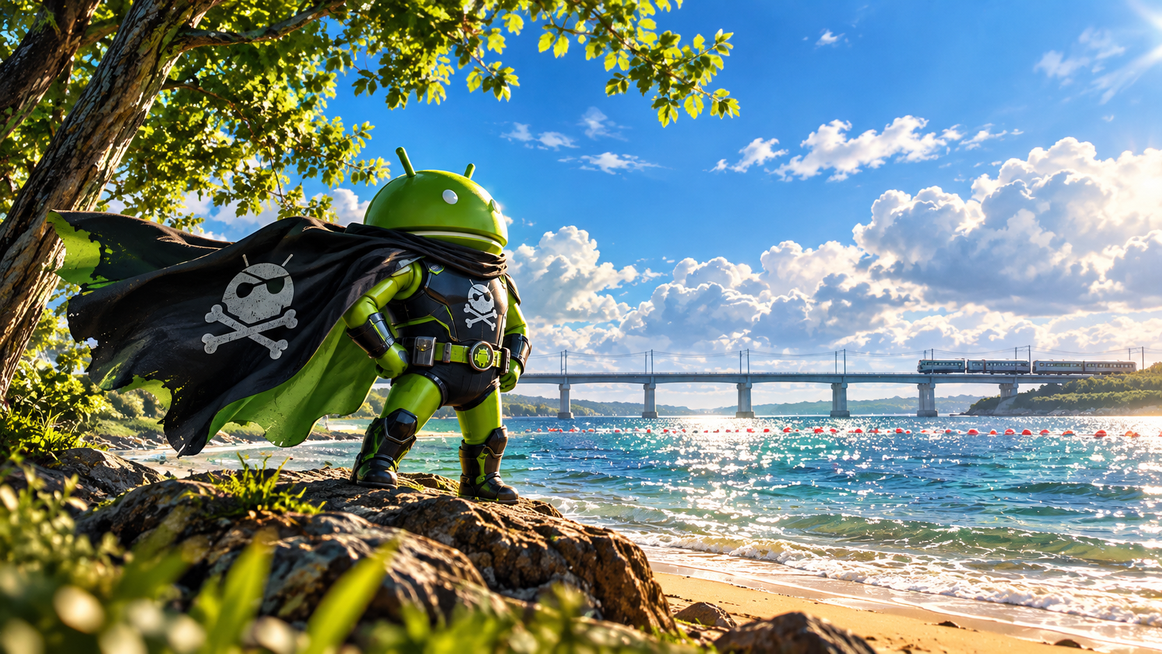 Android Hero Overlooking the Sparkling Coast
