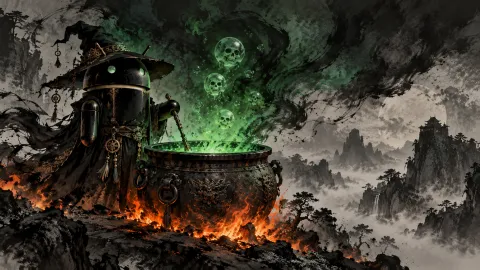 Android Ink Wash Cauldron — Emerald Brew