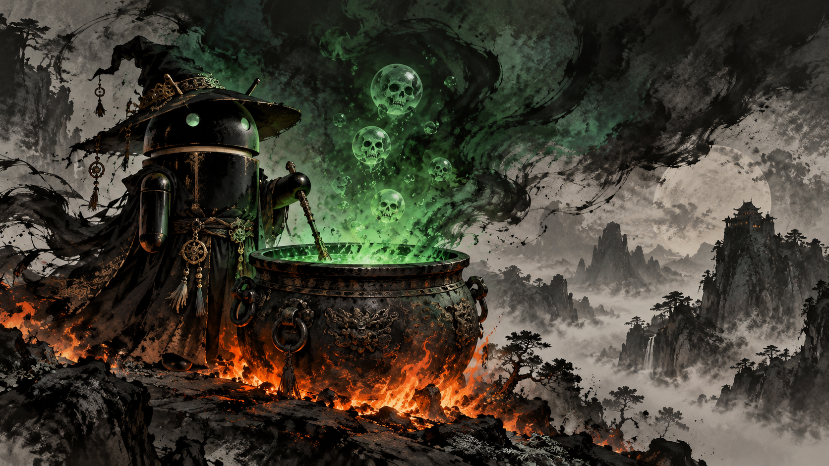 Android Ink Wash Cauldron — Emerald Brew