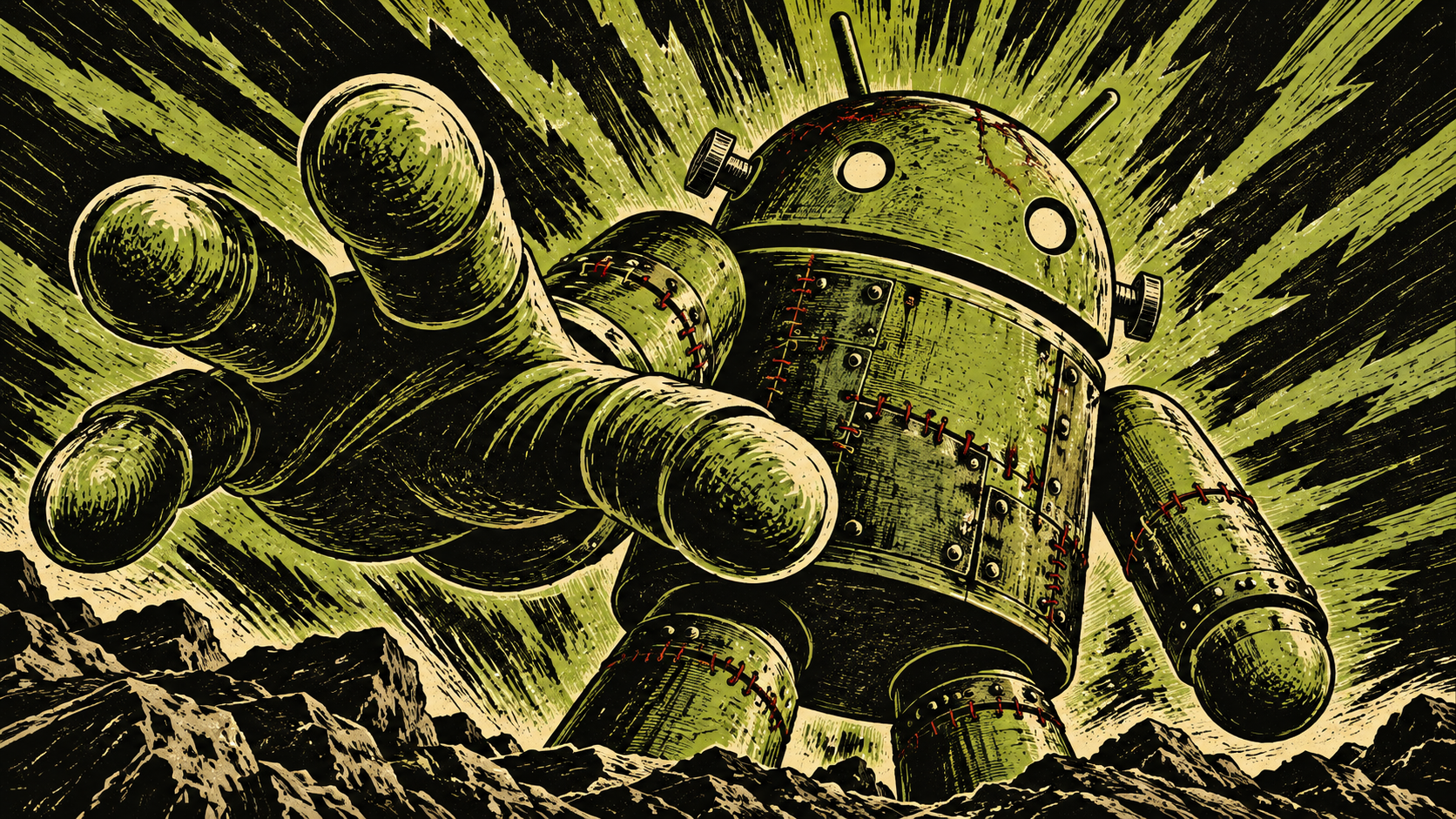 Android Linocut Monster — Stitched Monster