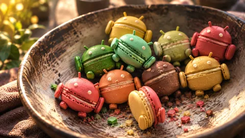 Android Macaron Bowl in Warm Café Light