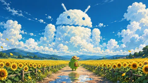 Android Mascot Beneath the Cloudscape Wallpaper #1522