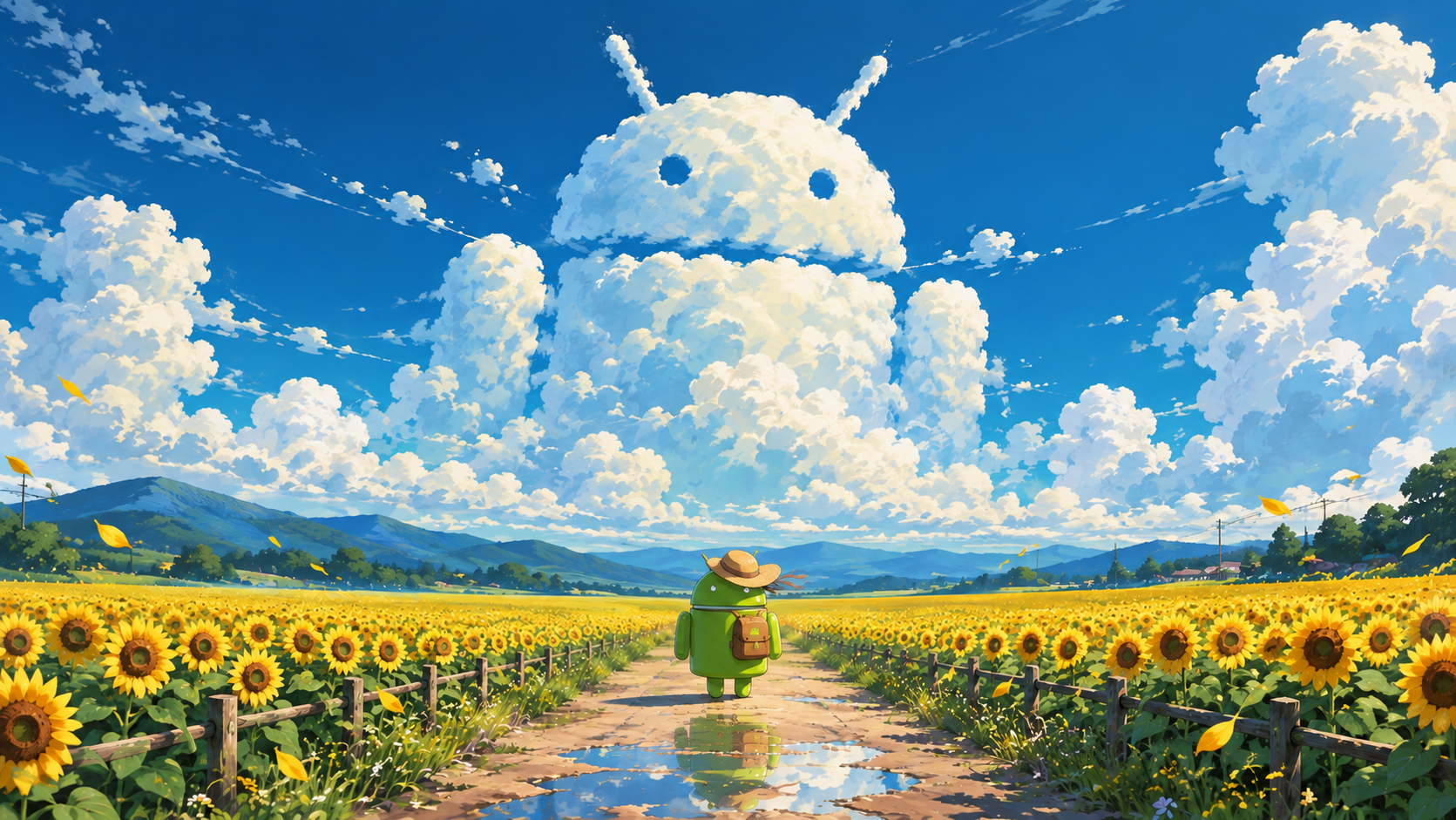Android Mascot Beneath the Cloudscape
