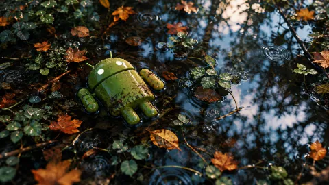 Android Mascot Drifting Through Rainwater Wallpaper #1524