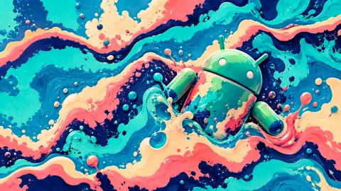 Android Mascot in Colorful Liquid Waves Wallpaper #1111