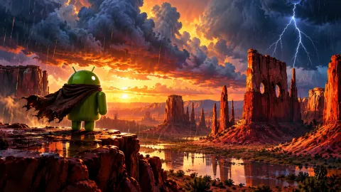 Android Mascot Over Stormy Monument Valley Wallpaper #1526