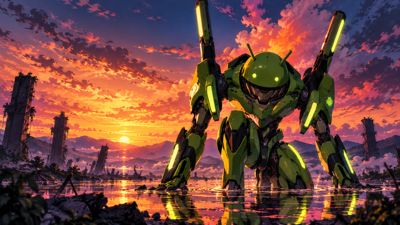 Android Mecha at Sunset Ruins