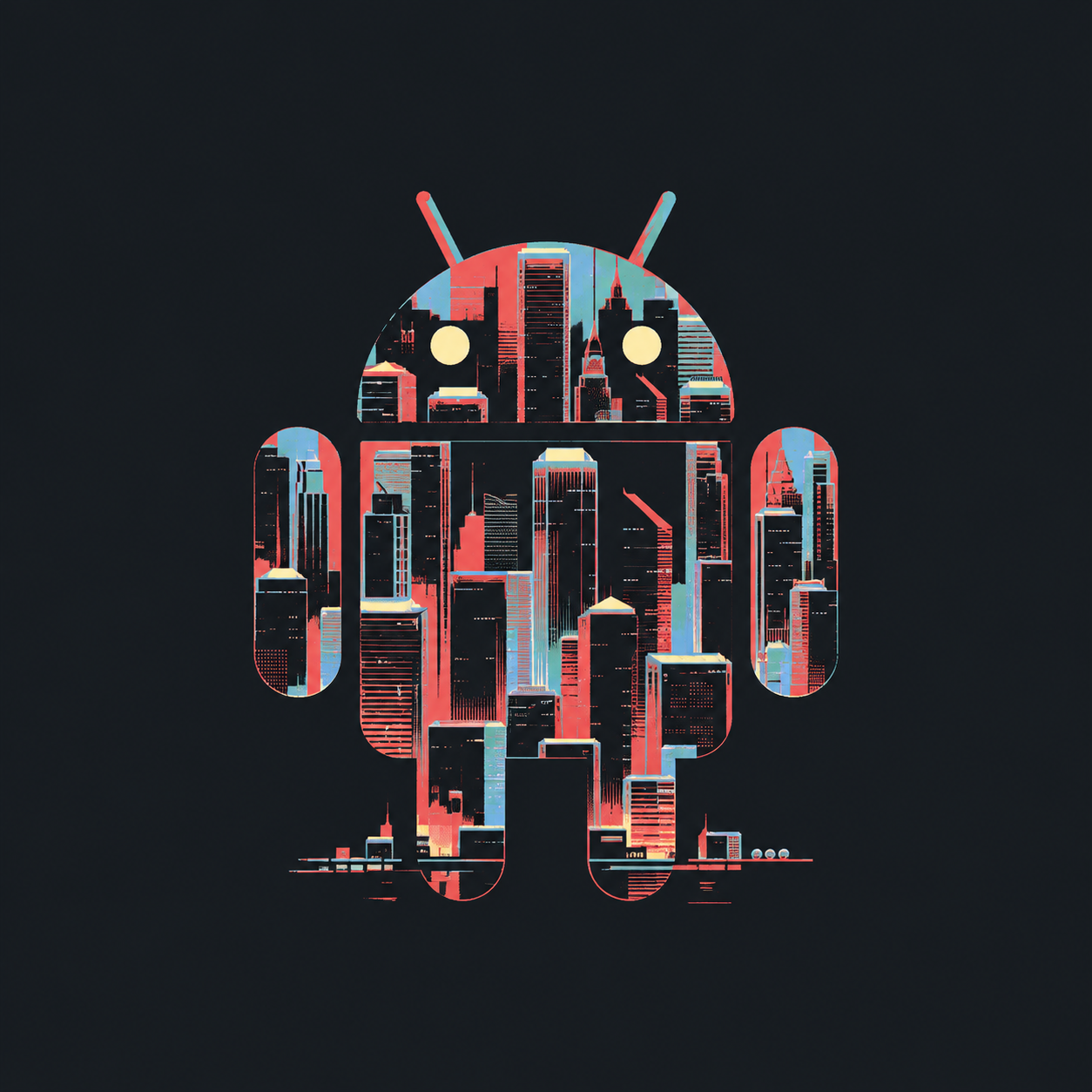 Android Metropolis Silhouette — Coral Skyline