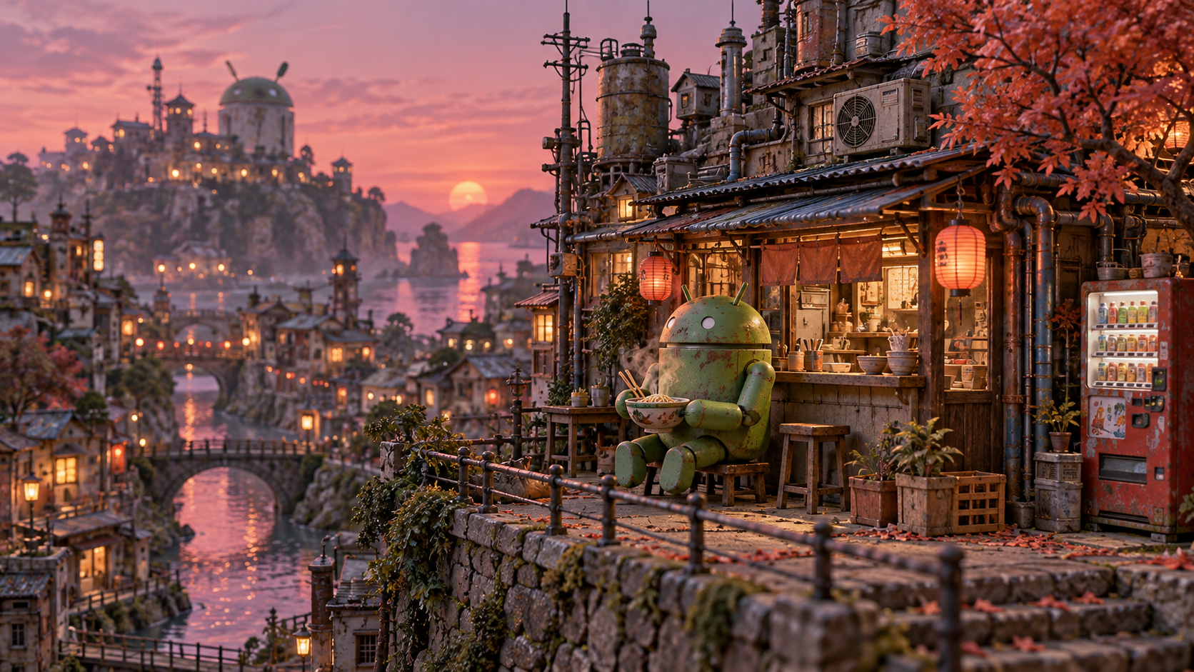 Android Miniature Noodle Shop — Dusk Pixel City