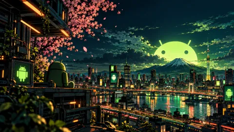 Android Moon Over Neon Tokyo