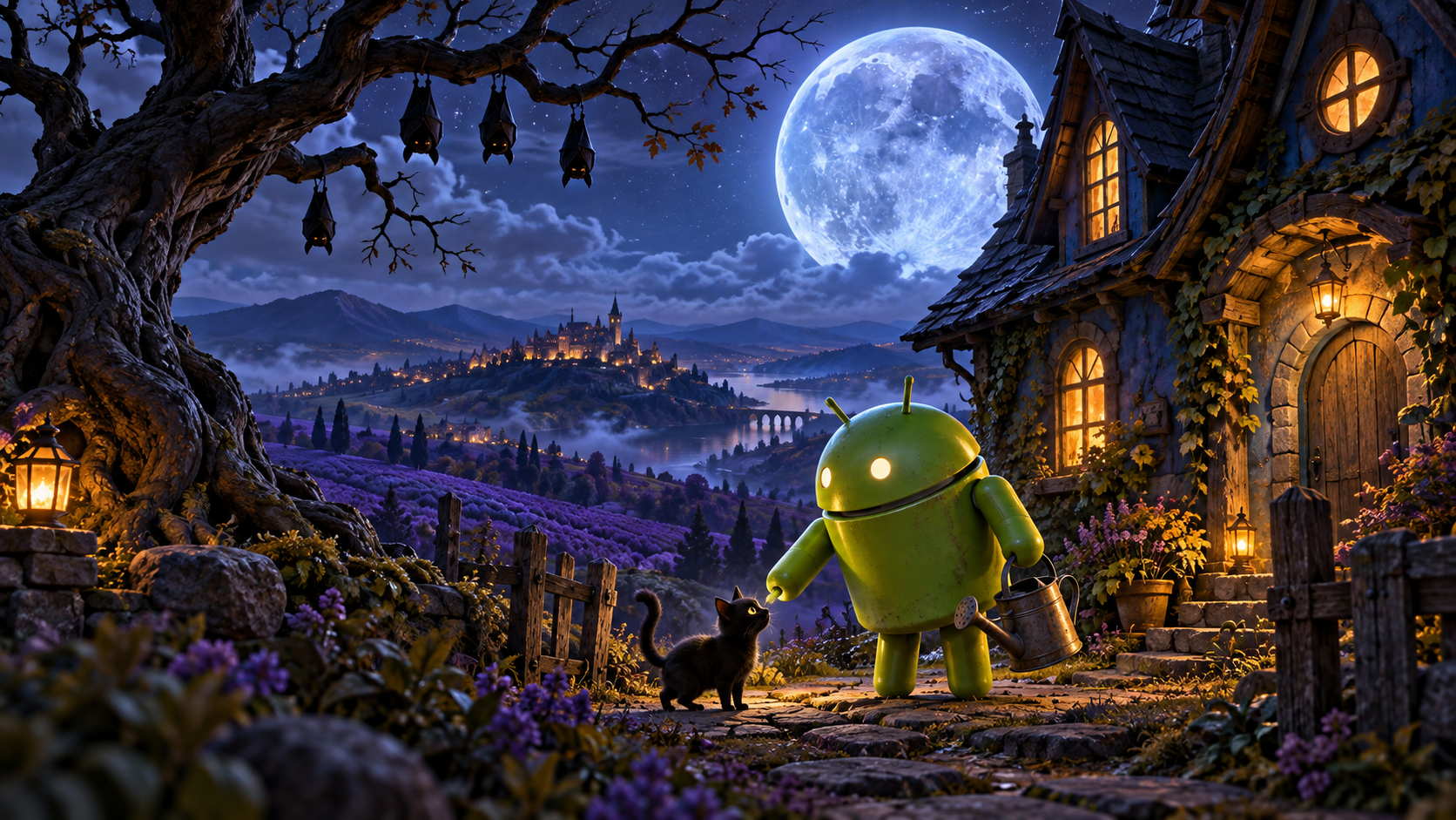 Android Moonlit Cat Encounter — Blue Haunted Manor