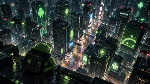 Android Neon Metropolis at Night Wallpaper #1532