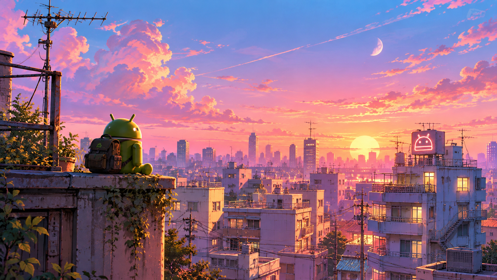Android Observer Over the Pastel City