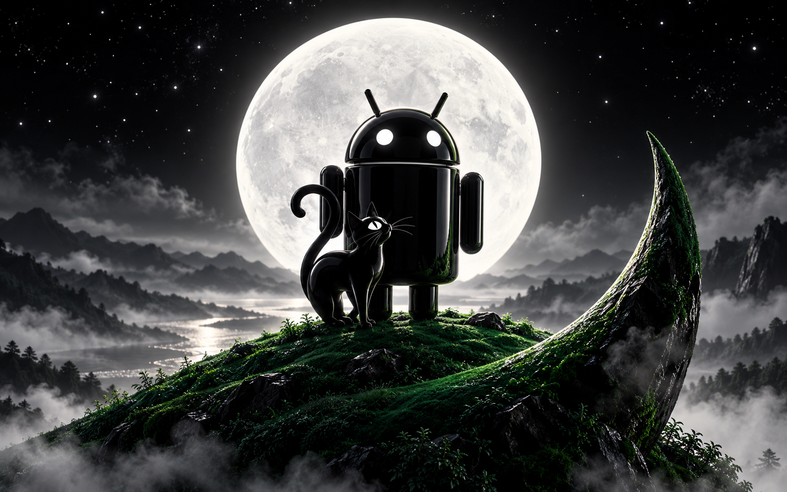 Android Obsidian Crescent — Moonlit Cat