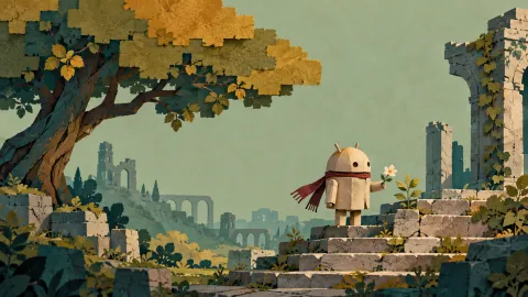 Android Paper Sapling — Mossy Pixel Ruins