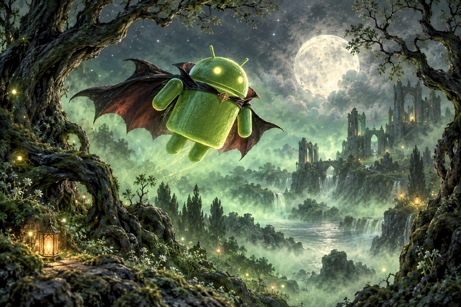 Android Pastel Bat Cape — Emerald Bat Forest